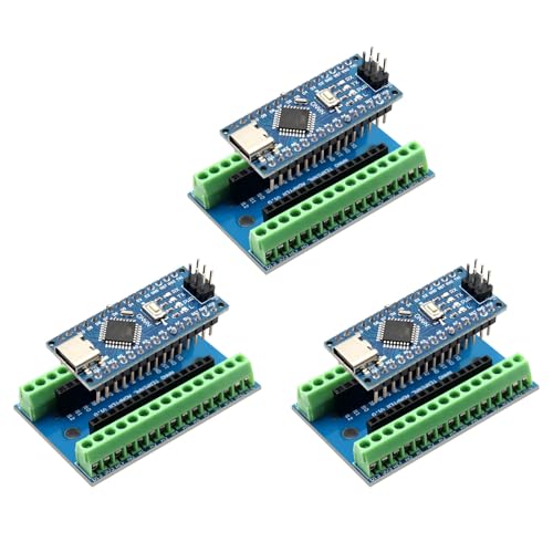 Nano-V3 Modul mit CH340 Mikrochip + Nano I/O Shield V1.O Einfaches Erweiterungsboard mit Schraubklemmen kompatibel mit Arduino Nano(3 Stücke)