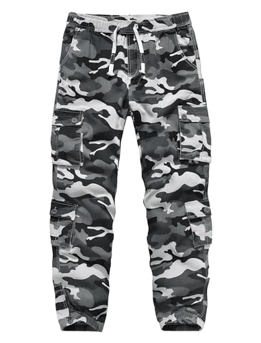 APTRO Herren Cargo Hose Camouflage Hose Elastische Taille Arbeitshose Lange Baumwolle Leichte Hose mit 8 Tachen LT41 Camo Grau L