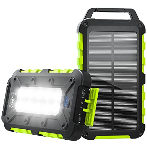 Solar Powerbank 26800mAh PD 15W Tragbares Powerbank Solar USB C Outdoor Wasserdichtes Externer Akku mit LED-Licht und 3 Ausgängen Solar Ladegerät für Tablets Smartphones Camping und mehr Grün