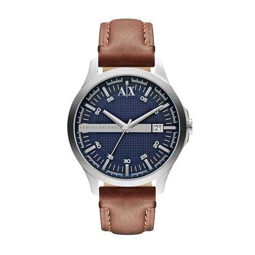 Armani Exchange Watch For Men, Quartz Three hand date Movement and 46mm Case Size with Leather strap