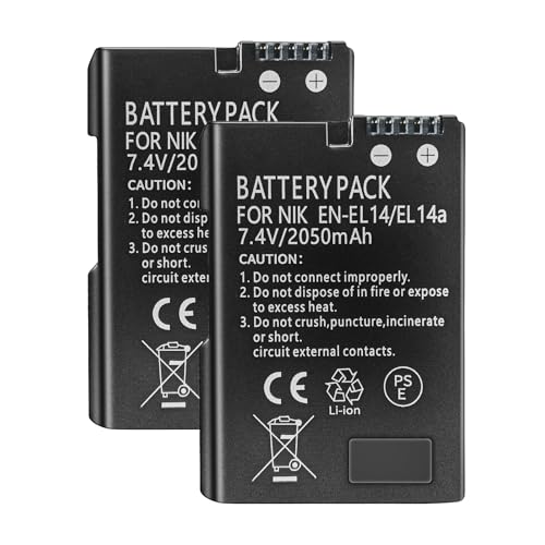 EN-EL14 / EN-EL14a Lithium-Ionen-Akkus, 7,4V 2050mAh Kompatibel mit Nikon Digitalkamera D3100 D3200 D3300 D3400 D5600 D5100 D5200 P7000 P7800