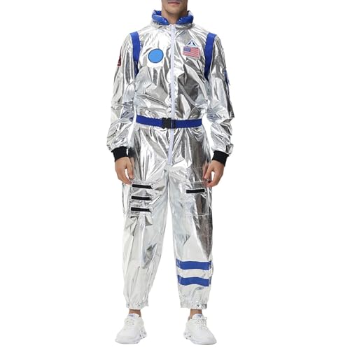 AstronautKostüm Herren Damen Silber Astronautenkostüm Overall Outfit Weltraum Kostüm Karnevalkostüm Faschingskostüme Weltall RaumfahrerAnzug SpacemanRaumfahrer Costume (01-Blue, XL)