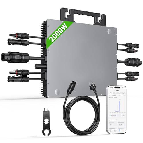 BATENORY Wechselrichter 2000W mit WLAN & App, 4X MPPT 99.5% Tracking 800W-2000W Solar Wechselrichter mit IP67 Wasserdichter Mikrowechselrichter für Balkonkraftwerk, Inverter mit 5m AC-Kabel(0% MwSt)