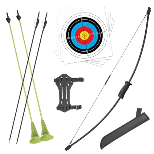 VALYPANOR Bogenschießen Recurve Bogen und Pfeil Jugendbogen Set, Bogenschießen Anfänger Geschenk mit 4 Pfeile 5 Ziel Gesicht,Outdoor Sport Spiel Langbogen