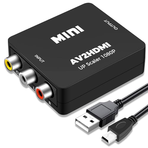 Jewan RCA auf HDMI Konverter, AV auf HDMI Adapter, 1080P RCA Composite CVBS Video Audio Konverter mit USB-Netzkabel für PS2/SNES/VHS/Xbox/PS4/TV/VCR/DVD/Wii/Unterstützt PAL/NTSC