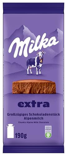 Milka Extra Alpenmilch – Großzügiges Schokoladenstück aus Alpenmilch Schokolade – 190 g