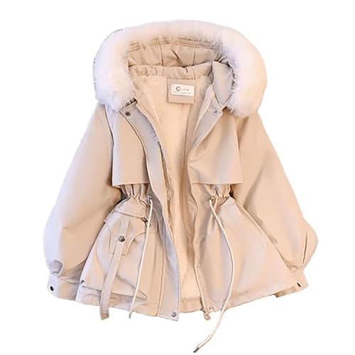 Duohropke Winterjacke Damen mit Kunstpelz Kapuzen Wintermantel Warm Gefüttert Jacke Mantel Frauen Winter Jacken Mit Reissverschluss Knöpfen Übergangsjacke Daunenjacke Steppjacke Kapuzenjacke