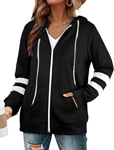 Jhsnjnr Damens Hoodie Jacken Kapuzenjacke mit Reißverschluss Dünne Sweatshirt Jacke mit Kapuze Leichte Casual Sweatjacke Pullover