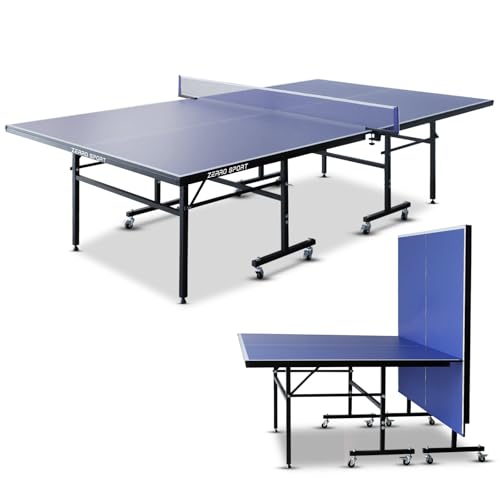 ZERRO Tischtennisplatte Klappbar Indoor, 15 mm Dickes MDF, 274x152.5x76cm, Internationale Standardgröße inkl. Netz, Tischtennistisch, Ping Pong Tisch, Blau