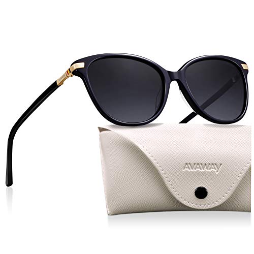 AVAWAY Retro polarisierte Sonnenbrille für Damen UV-Schutz Damenbrille für Fotografie Wandern Reisen Fahren Kategorie 3 Vintage Acetat Rahmen