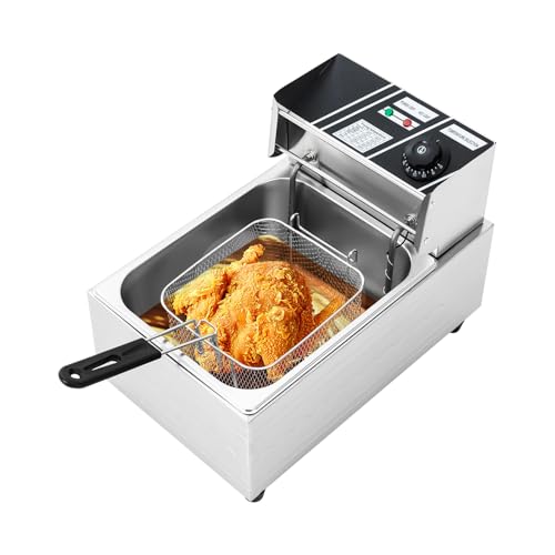 Friteuse, 6L Öl-Friteuse aus Edelstahl, 2500W Elektrische Fritteuse mit stufenlose Temperatureinstellung (60-200℃), Wasserdichtigkeit IPX3, für Herstellung von Pommes frites, Brathähnchen (Einzelne)