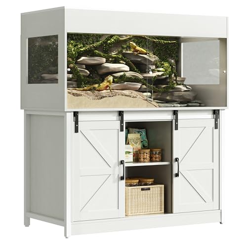 Herture Reptilien Terrarium mit Unterschrank, 455L Reptilien Terrarium mit Ständer, für Bartagame, Schlangen, Jungtiere, Schiebetüren aus Acrylglas, Gitterdeckel, Steckdose,135x62x122cm, EPX04RTW