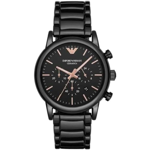 Emporio Armani Uhr für Herren, QuarzChronographenwerk, 43mm Schwarzes Keramikgehäuse mit Keramikarmband, AR1509