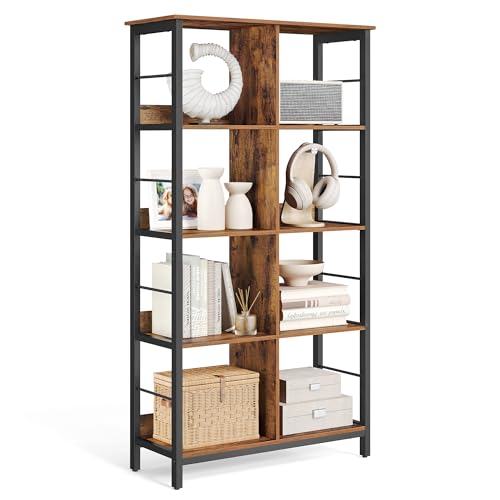VASAGLE Regal mit 4 Ebenen, Bücherregal, Standregal mit 8 Fächern, für Wohnzimmer, Schlafzimmer, Arbeitszimmer, Küche, 33 x 80 x 149 cm, vintagebraun-tintenschwarz LLS105B01