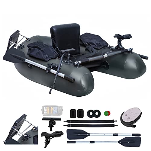 Professional Schlauchboot mit 158KG Tragfähigkeit,Bellyboat, Angelboot mit Verstellbaren Rucksackgurten, Stautaschen, Fischlineal, Pumpe,Ruder, Rutenhalterung, Fischfinderhalterung, Motorhalterung