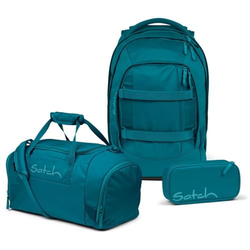 Satch Pack Schulrucksack Set 3tlg. inkl. Schlamperbox und Sporttasche (Deep Petrol)