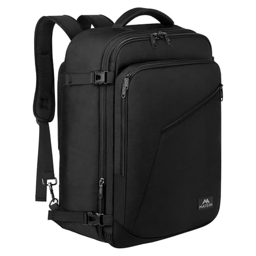 MATEIN Ryanair Handgepäck 40x30x20, Handgepäck Rucksack Flugzeug Herren 24L, Erweiterbar Rucksack 40x30x20 Ryanair Eurowings Reiserucksack Damen Travel Backpack Cabin Bag für Business, Reise, Schwarz