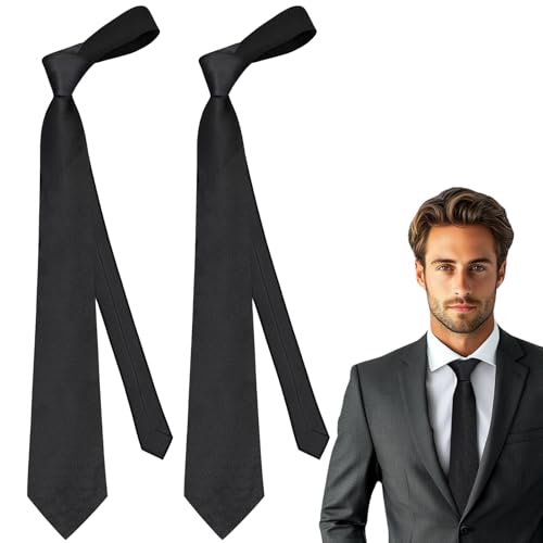 KEYRI 2 PCS Krawatte 6cm Klassisch Skinny Krawatten Solide Farbe Schlank Krawatte für Männer Langlebig & Mode Krawatten für Hochzeit, Business, Party, Arbeit und Formelle Anlässe (Schwarz)