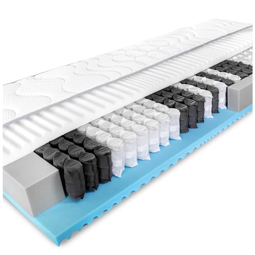 BMM Matratze 90x200 cm Komfort 23 TFK Härtegrad H3/Taschenfederkernmatratze Öko-Tex Zertifiziert/ergonomische 7 Zonen Matratze Höhe 23 cm/Matratzen produziert in Deutschland