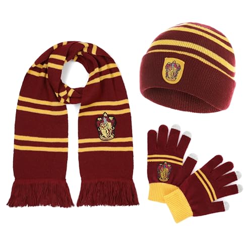 Harry Potter Offizieller Gryffindor Schal, Mütze und Handschue - Accessoire Set für Damen und Kinder - Hogwarts Geschenk und Kostüm Zubehör