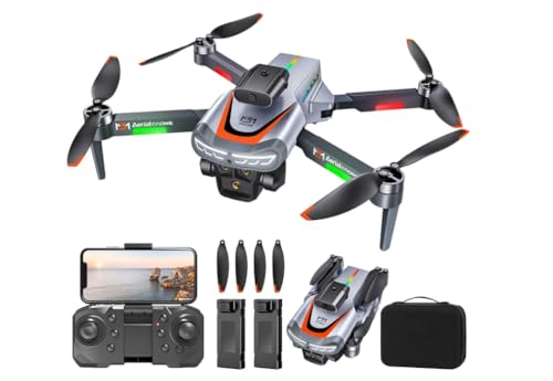Grutoly Drohne Mit 4K-Kamera, Lokalisierung des Lichtstroms in der Schwebe, 360°-Hindernisvermeidungskopf, Bürstenloser Motor, Ferngesteuerte Drohne mit 2 Akkus – Grau