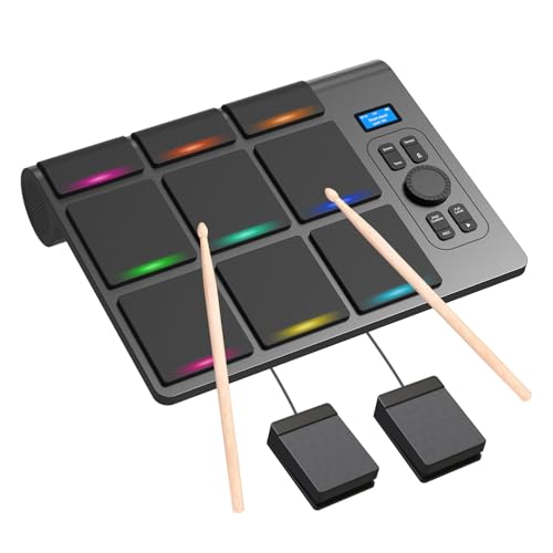 9-Pad Elektronisches Schlagzeug mit LCD, Dualen Stereo-Lautsprechern & Pedalen | Tragbares Tisch-Drum-Set für Anfänger & Profis | Bluetooth MIDI-Kompatibel | Ideal für Zuhause, Studio & Live-Auftritte