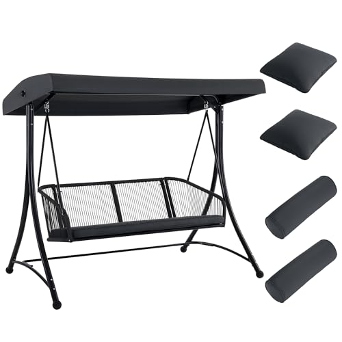 M MCombo Hollywoodschaukel 3-Sitzer, Gartenschaukel mit Verstellbarem Sonnendach, Schaukelbank Outdoor, Gartenliege Wetterfest, Sitzbezug Abwaschbar 8026DEY (Dunkgelgrau)