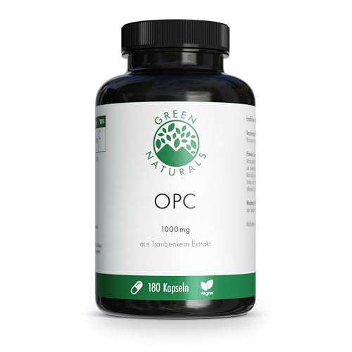 OPC Traubenkernextrakt hochdosiert – 1.250 mg Extrakt mit 1.000 mg OPC pro Tagesdosis – Vegan & frei von Zusatzstoffen – 180 Kapseln (3 Monate) – Green Naturals®