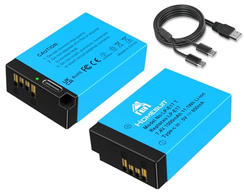 Homesuit LP-E17 Akku 1500mAh & 2-in-1 Ladekabel für Canon EOS R8, R10, R50, RP, R100, M3, M5, M6, M6 Mark II, 200D, 250D, 77D, 750D, 760D, 800D, 8000D Rebel SL3, SL2, T8i, T7i, T6i, T6s (2er-Pack)