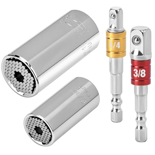 QWORK® 4 Stück Universal Steckschlüssel Set, 2 Multi Stecknuss 5-14 mm und 7-19 mm Nüssen mit 1/4