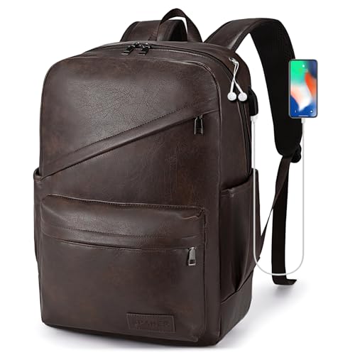 SPAHER Rucksack Herren Leder Handgepäck Rucksack 40x30x20 Wizzair Vueling Reiserucksack Laptop Rucksack 15,6 Zoll mit USB-Ladeanschluss Weekender Herren Damen 25L Travel Backpack für Arbeit College