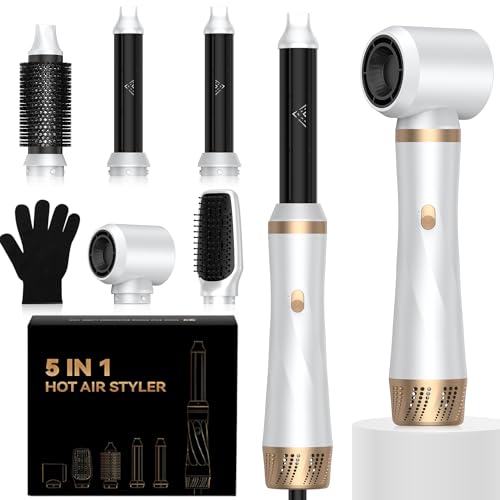 5 in 1 Hairstyler,Haartrockner & Haarstyler Set mit Rundbürstenföhn, Warmluftbürste, Thermal Brush, Hair Dryer, Glättbürste, Multistyler, Geschenke Sets für Frauen Locken, Glätten, Föhnen