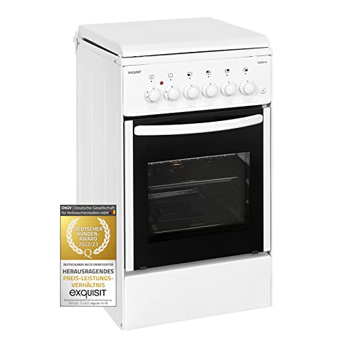 Exquisit Gasherd TGE 57-4 | Gas-Standherd | Gaskochfeld | 50 Liter Elektro-Garraum | weiß | 4 Kochstellen | Drehknöpfe | Herd