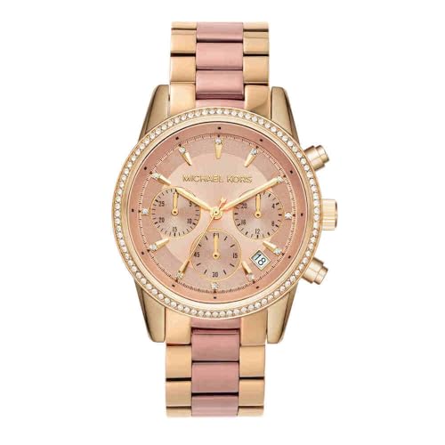 Michael Kors MK6475 Chronograph Uhr Damenuhr Edelstahl Edelstahl 5 bar Analog Chrono Datum Bicolor