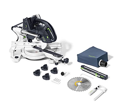 Festool Akku-Kapp-Zugsäge KSC 60 EB-Basic KAPEX (mit Sägeblatt, Schraubzwinge, LED-Schlaglicht, Winkelschmiege, Erhöhung, Staubfangbeutel, Innensechskantschlüssel)