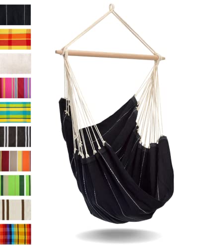 AMAZONAS - XL Hängesessel Brasil | Hängesessel ohne Gestell mit großer Sitzfläche, handgefertigt in Brasilien | Belastbar bis 150 kg; Sitzfläche 1,6m x 1,3m; Stablänge 1,1m | Farbe: Schwarz