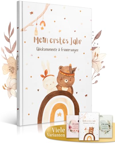EULENTALER® Das Original Babytagebuch Boho I Von Pädagogen gestaltet I Mit süßen Waldtieren & stabilem Papier I Viel Platz für Fotos I Babyalbum Mein erstes Jahr – Geschenk zur Geburt & Babyparty