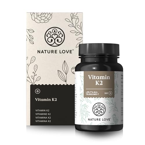NATURE LOVE® Vitamin K2 MK7-365 Tabletten - 100µg pro Tablette - all-trans Gehalt ></noscript>99,7% MK-7 Menaquinon - hochdosiert, vegan, laborgeprüft und in Deutschland produziert