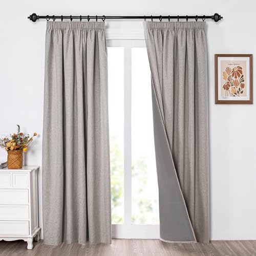 MYSKY HOME Verdunklungsvorhänge Gardinen mit Kräuselband Thermovorhang Kälteschutz Hitzeschutz Vorhang Blickdicht Gardienen 2-Set H 245 x B 140 cm Schlafzimmer für Schienensystem, Leinen