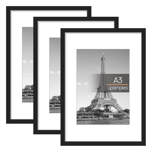 upsimples 3 Pack Bilderrahmen A3, Rahmen A3 Schwarz, Picture Frame 29,7x42 cm