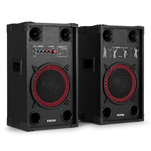 Fenton SPK-110 PA Anlage Aktiv Komplettset 600 Watt – Party Lautsprecher Paar mit Bluetooth & USB – DJ Anlage Boxen Musik – 10