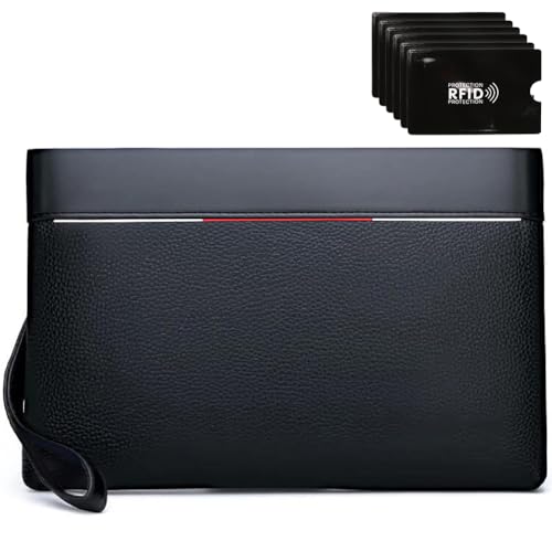 Eshow Handgelenktasche Herren Vintage Handtasche aus PU Leder Herren Clutch Tasche mit Kartenfach Herrenhandtasche für Reisen Festival Schwarz
