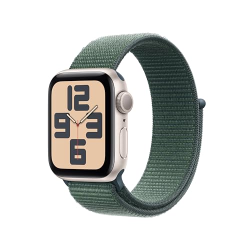 Apple Watch SE (2. Generation) GPS 40 mm Smartwatch mit Aluminiumgehäuse in Polarstern und Sport Loop in Seegrün (One Size). Fitness und Schlaftracker, Unfallerkennung, Retina Display, CO₂ neutral
