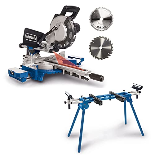 Scheppach Kappzugsäge HM216 Kappsäge Gehrungssäge mit Laser | Sägeblatt Ø 216mm | 2000W Leistung | Drehtisch mit Schnellarretierung | inkl. 2 Sägeblatt (HM216 + UMF1550)