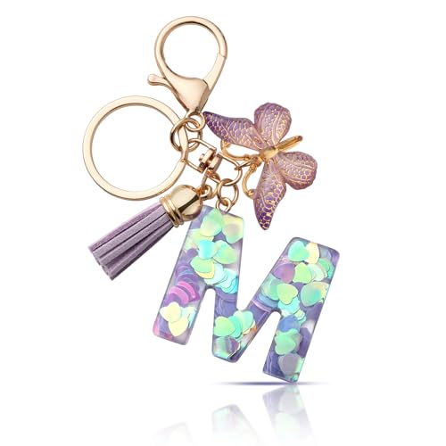CHUQING Schlüsselanhänger Buchstabe Mädchen Schlüsselanhänger mit Anfangsbuchstaben Anhänger Schlüssel Geschenke Keychain Letter für Frauen Lila M