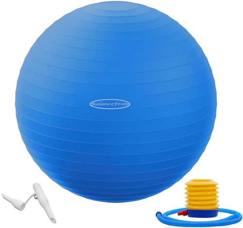 Fitvids Gymnastikball, Yoga-Ball, Fitnessball, Geburtsball mit Schnellpumpe, 0,9 kg Kapazität, Blau, 66 cm, L