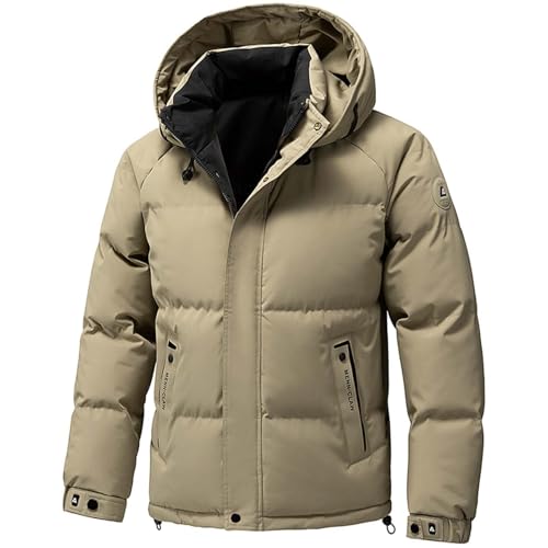 Generisch Daunenjacke Herren mit Kapuze Steppjacke Puffer Jacke Warme Winterjacke Outdoor Jacke Warm Skijacke mit Reissverschluss Dicke Pufferjacke Kapuzenjacke Freizeitjacke Khaki 5XL