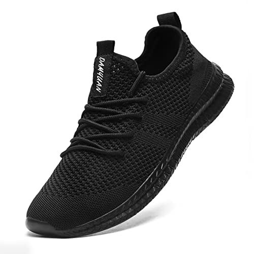 FUJEAK Herren Walkingschuhe Turnschuhe Fitnessstudio Sportschuhe Sneaker Running Tennis Schuhe Freizeit Straßenlaufschuhe Fashion Leichtgewichts Atmungsaktiv Schlüpfen Schuhe Schwarz 40 EU