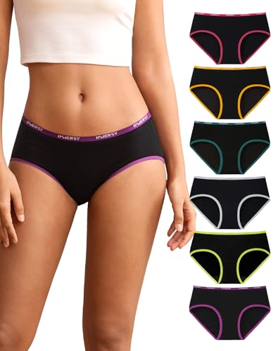 INNERSY Unterhosen Damen Baumwolle Hipster Underwear Women Damenslips Schwarz Schlüpfer 6 Pack (L, Buntes Schwarz)