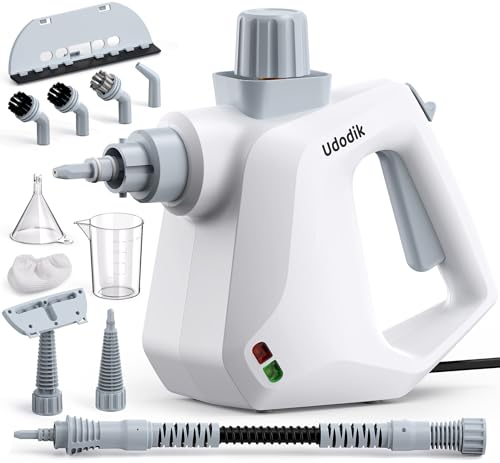 Udodik Tragbarer Dampfreiniger, Dampfreiniger für Zuhause, Mehrzweck-Dampfreiniger mit 10 Zubehörteilen für Teppiche, Vorhänge, Sofas, Küche, Badezimmer und mehr (white)